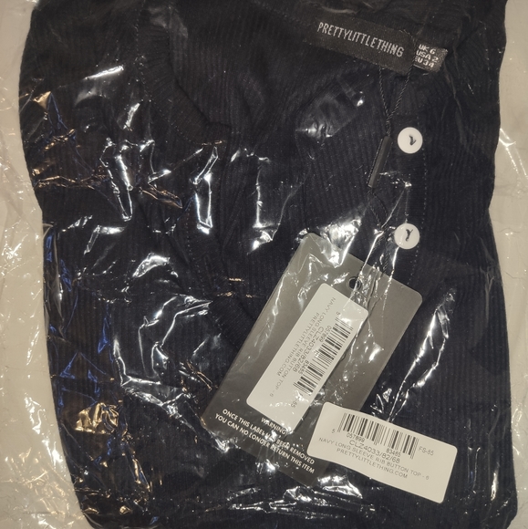 Navy Long Sleeve Rib Button Top - Picture 3 of 5